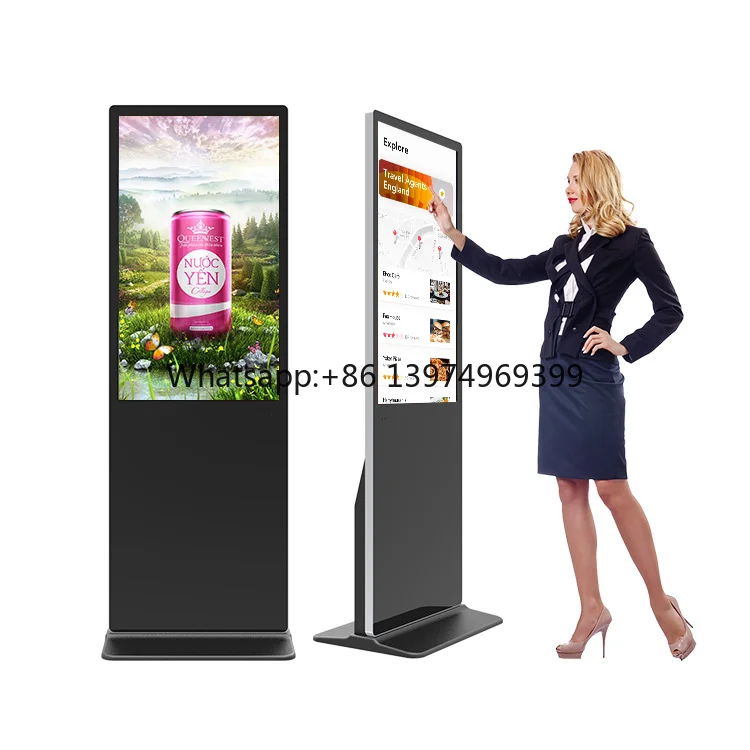 55inch Indoor Floor Stand Android Digital Marketing Full Screen Portable Lcd Advertising Display Digital Signage