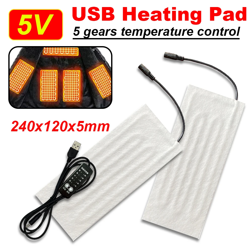 USB Heating Pad 5V Heating Mat Safe Electric Heating Film For Cervical Vertebra Warming Clothes Vest Coat Jacket Shoes Heater