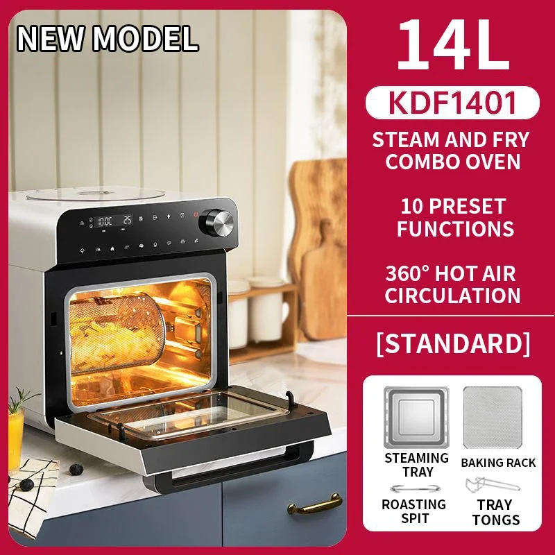 14L Steam-and-Bake Oven Combo: Home-Use Electric Steamer, Electric Oven, and Air Fryer—Compact 3-in-1 Baking, Steaming, and Fryi - Image 2