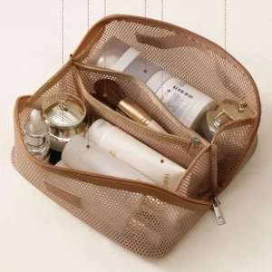 Mesh Cosmetic Bag Large Capacity Travel Makeup Organizer Multi Compartment Portable Wash Bag Skincare Toiletry Storage Pouch