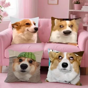 Cute Corgi Meme Funny Pillow Case For Sofa Bedroom Living Room Plush Cushion Cover Decorations and Protector