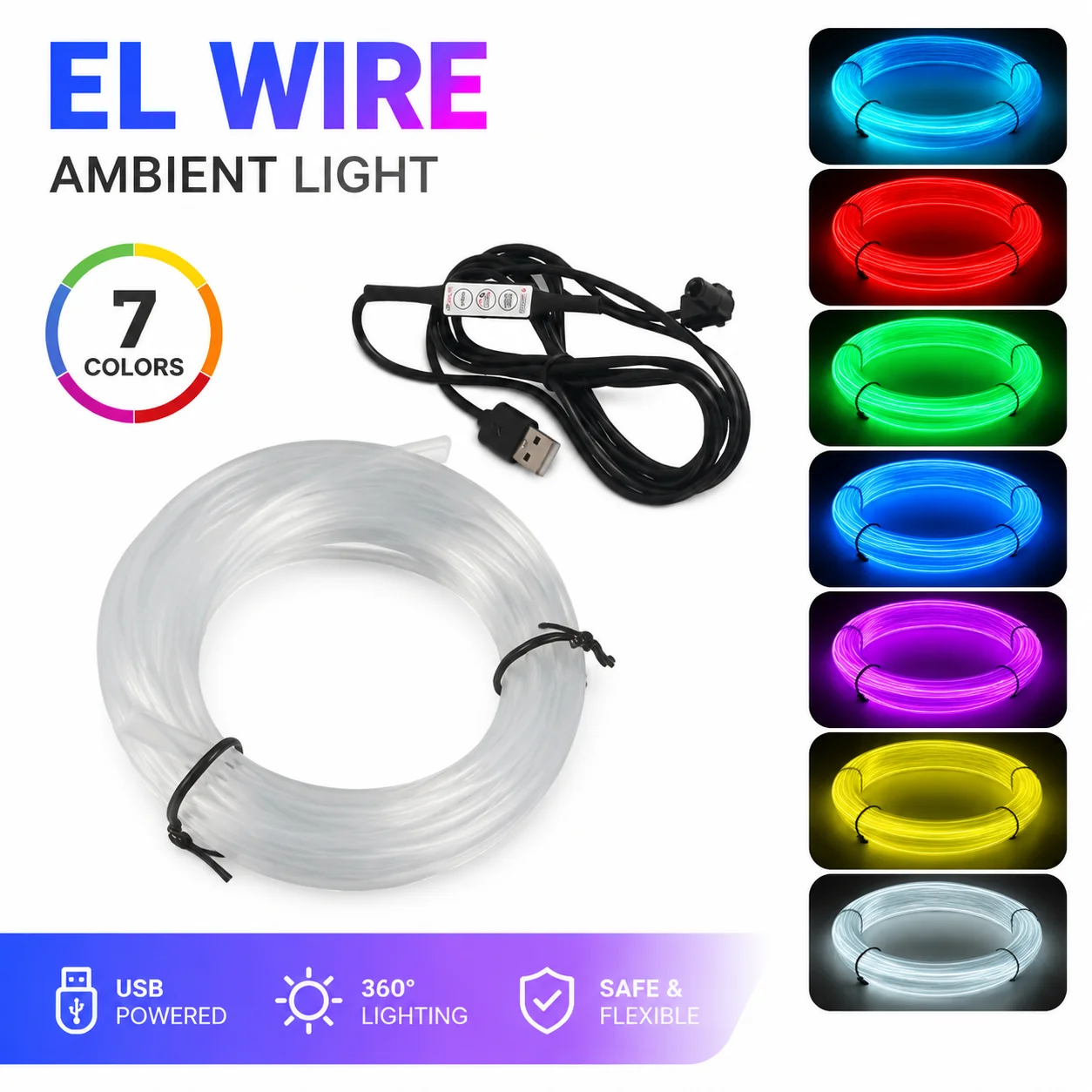 1/2/3/4/5M Car LED Ambient Light Strip USB EL Wire RGB Neon Multiple Mode Flexible Glow Cable Light Interior Decoration Lighting
