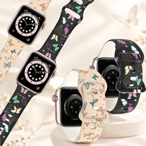 Butterfly watch band for Apple Watch 38/40/41/42/44/45/46/49mm, casual soft silicone strap, for iWatch Series12 11 10 987 654 SE