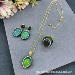 DIY accessories New product temperature-sensing stone three-piece set, personalized fashion color-preserving jewelry, European,