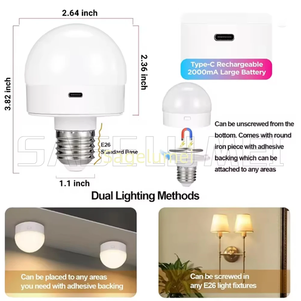 Smart E27 RGB/Tricolor LED 5W Bulb Rechargeable Dimmable Emergency LED Lamp Camping Wireless Light bulb For Home Remote Control - Image 4