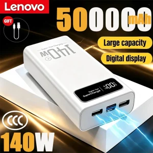Lenovo 500000mAh Power Bank 140W Super Fast Charging Battery CCC High Capacity Digital Display Powerbank For iPhone Huawei OPPO