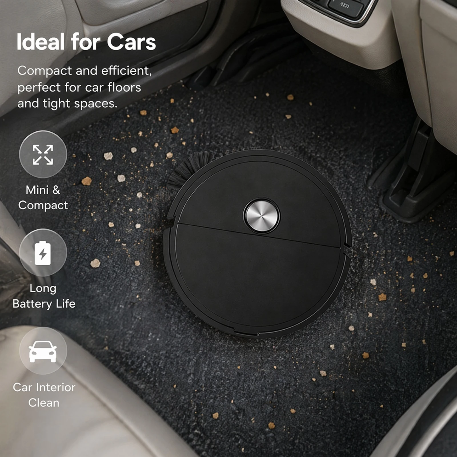 3 In 1 Intelligent Cleaning Robot Lightweight Multi Function Sweeping Cleaners Compact Car Robot Vacuum for Car&Home Cleanings