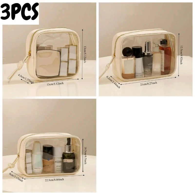 3PCS/SET Wear Resistant PVC Transparent Wash Bag Large Capacity Thick Handbag 4Pcs Skincare Organizer Travel Hand Cosmetic Bag - Image 4