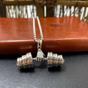 European and American trend s925 pure silver dumbbell necklace men's hip-hop personality trendy men's fitness domineering pendan