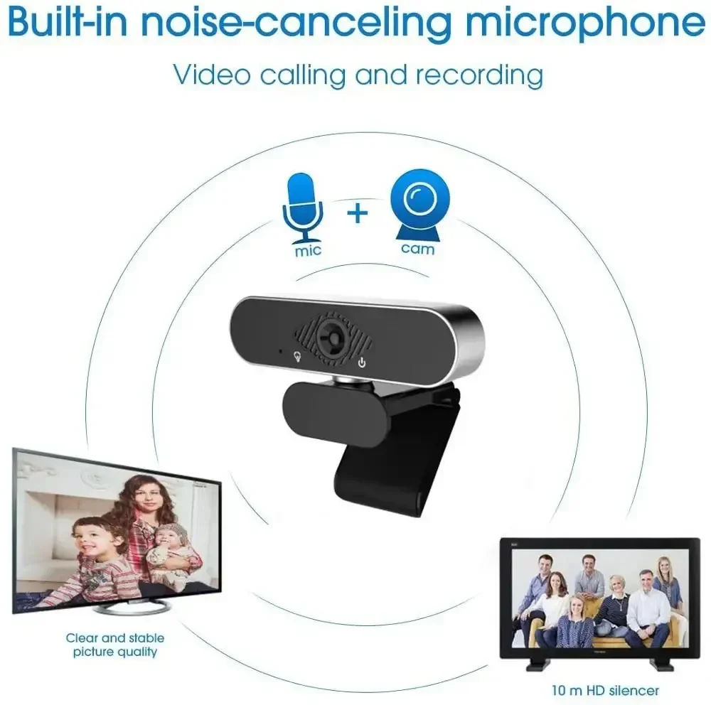 PEGATAH Webcam USB Cameras with Rotatable 360° Built-in Dual Mics Smart Full HD Webcam for PC Laptops Multi Functional Bracket - Image 2