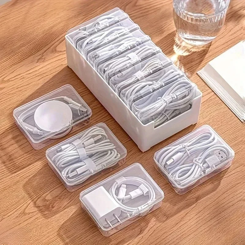 Modular Cable Organizer Box Set With Lid Transparent Cord Management Case For Desk Drawer Travel Electronics Accessories Storage - Image 4