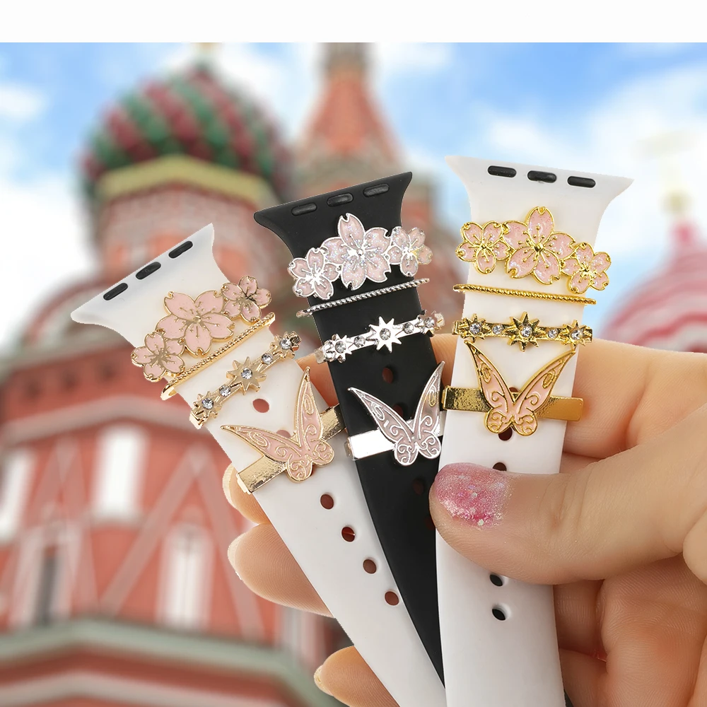 Apple Watch Strap Decorations Accessories Silicone Strap Decorative Rings Decorative Stud Set Smartwatch Jewelry Decorations - Image 4