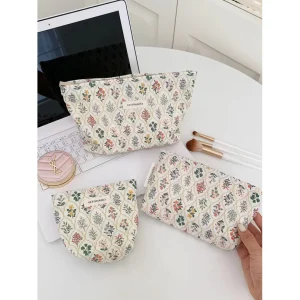 New Fresh Floral Print Cosmetic Bag Large Capacity Portable Outdoor Skincare Storage Handheld Organizer Pouch
