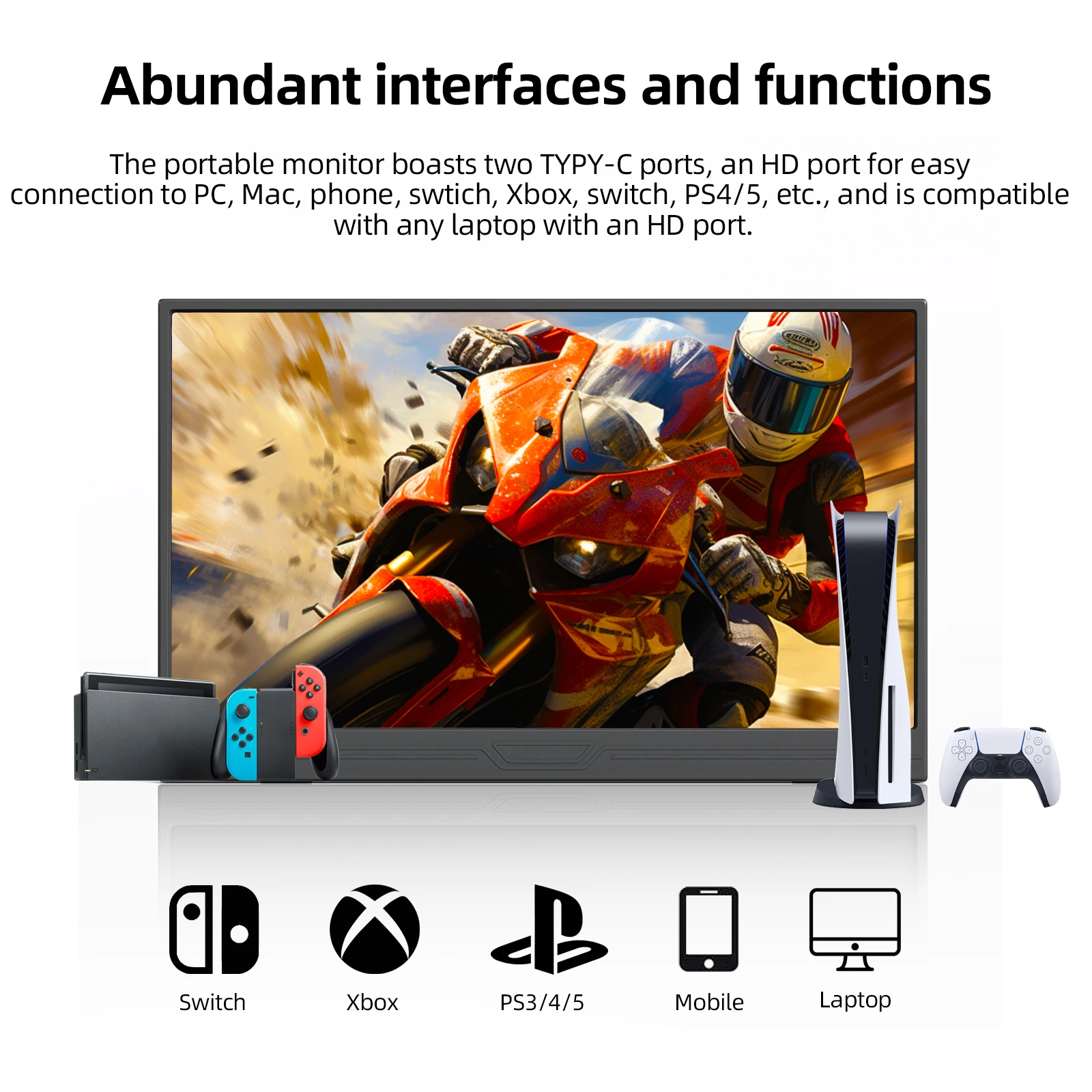 ZSUS 3840*2160 13-inch 4K Portable Monitor 60HZ For Laptop XBox PS4 / 5 Switch TV Box Cell Phone PC Extension Mobile - Image 2