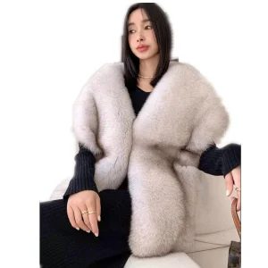 Women's Real Fox Fur Shawl Vest Fluffy Warm Wrap Soft Wedding Party Clothing Ladies Fashion Accessory