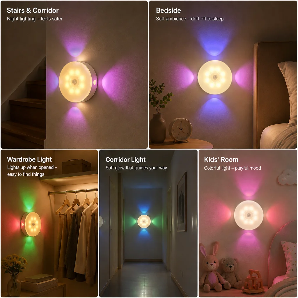 LED Smart Sensor Light RGB USB Rechargeable Night Bulb Lamp Automatic for Kitchen Cabinet Wardrobe Lamp Wireless Closet Light - Image 4