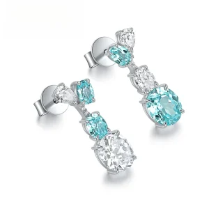 Special Design Jewelry Oval Cut Paraiba And White Moissanites Lab Created Gemstones Fashion Accessory Earrings For Women