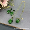 DIY accessories Live stream new jadeite green peony flower three-piece set, small fresh fashion jewelry set, color-preserving el