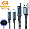 120W Type C To Type C Fast Charging Cables USB Quick Charge Phones Charger Digital Display Cord For Xiaomi Huawei Samsung iPhone