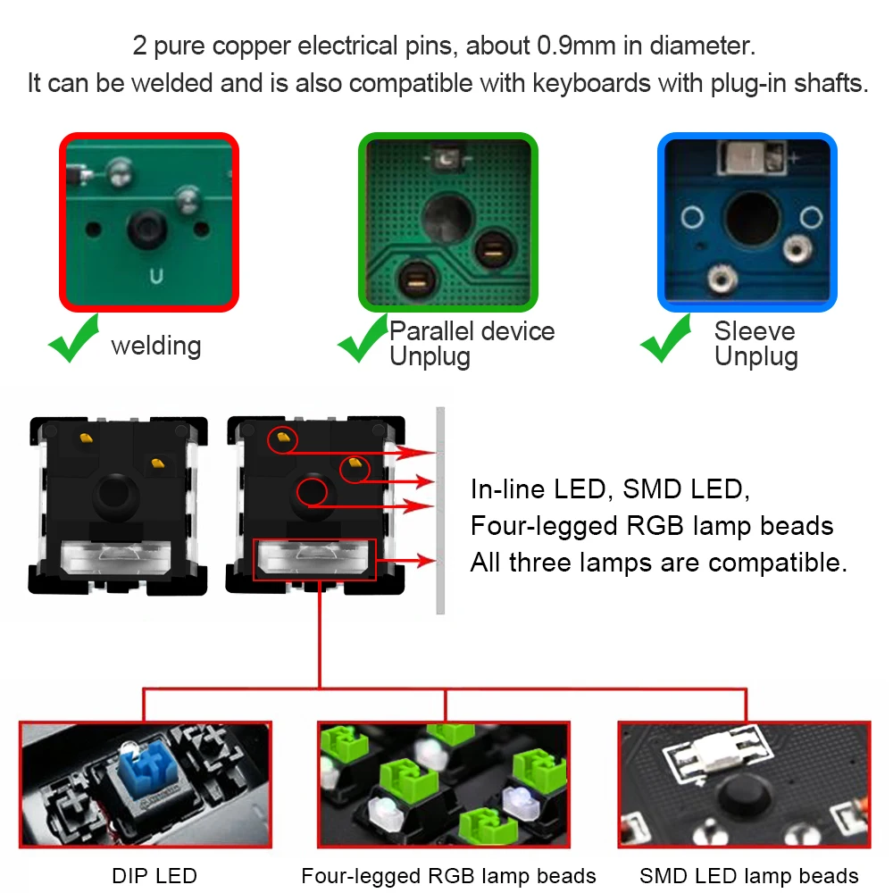 REDRAGON SMD RGB MX Switch 3Pin Clicky Linear Tactile Silent Red Switche For Backlit Mechanical Keyboard - Image 3
