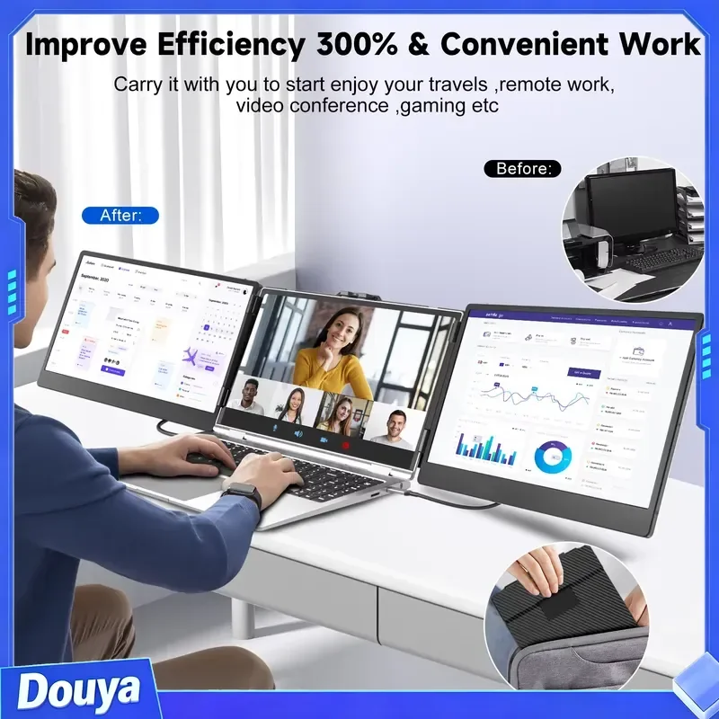 S2 Trendy Electronic Gadgets 2024 Triple Laptop Screen Extender Dual 14inch 1080P HD Portable Monitors for Gaming Coding - Image 6