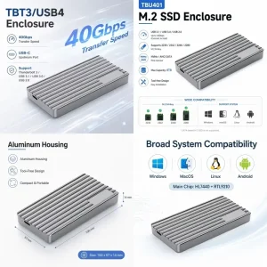 AP01 for Aluminum M.2 NVMe SSD Enclosure USB-C TBT3 USB4 40Gbps PCIe Gen4x4 Heatsink Design Portable External Case with 8TB