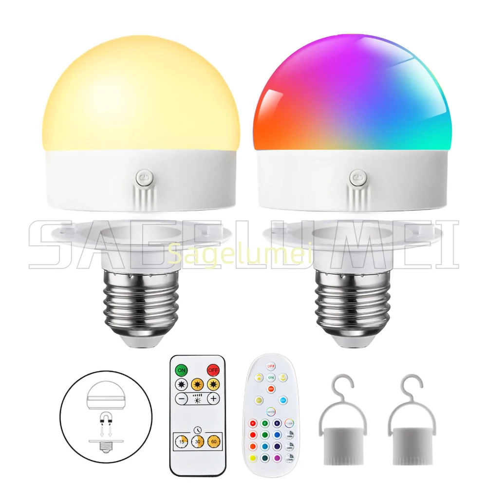 Smart E27 RGB/Tricolor LED 5W Bulb Rechargeable Dimmable Emergency LED Lamp Camping Wireless Light bulb For Home Remote Control - Image 2