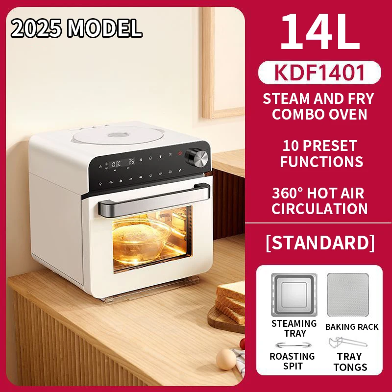 14L Steam-and-Bake Oven Combo: Home-Use Electric Steamer, Electric Oven, and Air Fryer—Compact 3-in-1 Baking, Steaming, and Fryi - Image 3
