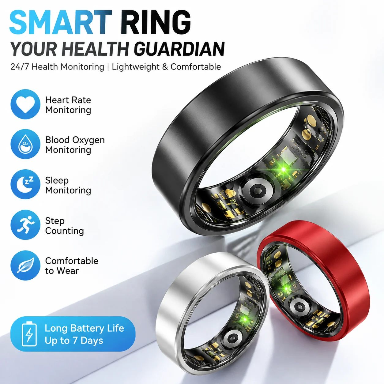 Smart Health Ring Sleep Tracker Fitness Monitor Heart Rate Activity Tracking Wellness Wearable smartring for Men Women R12