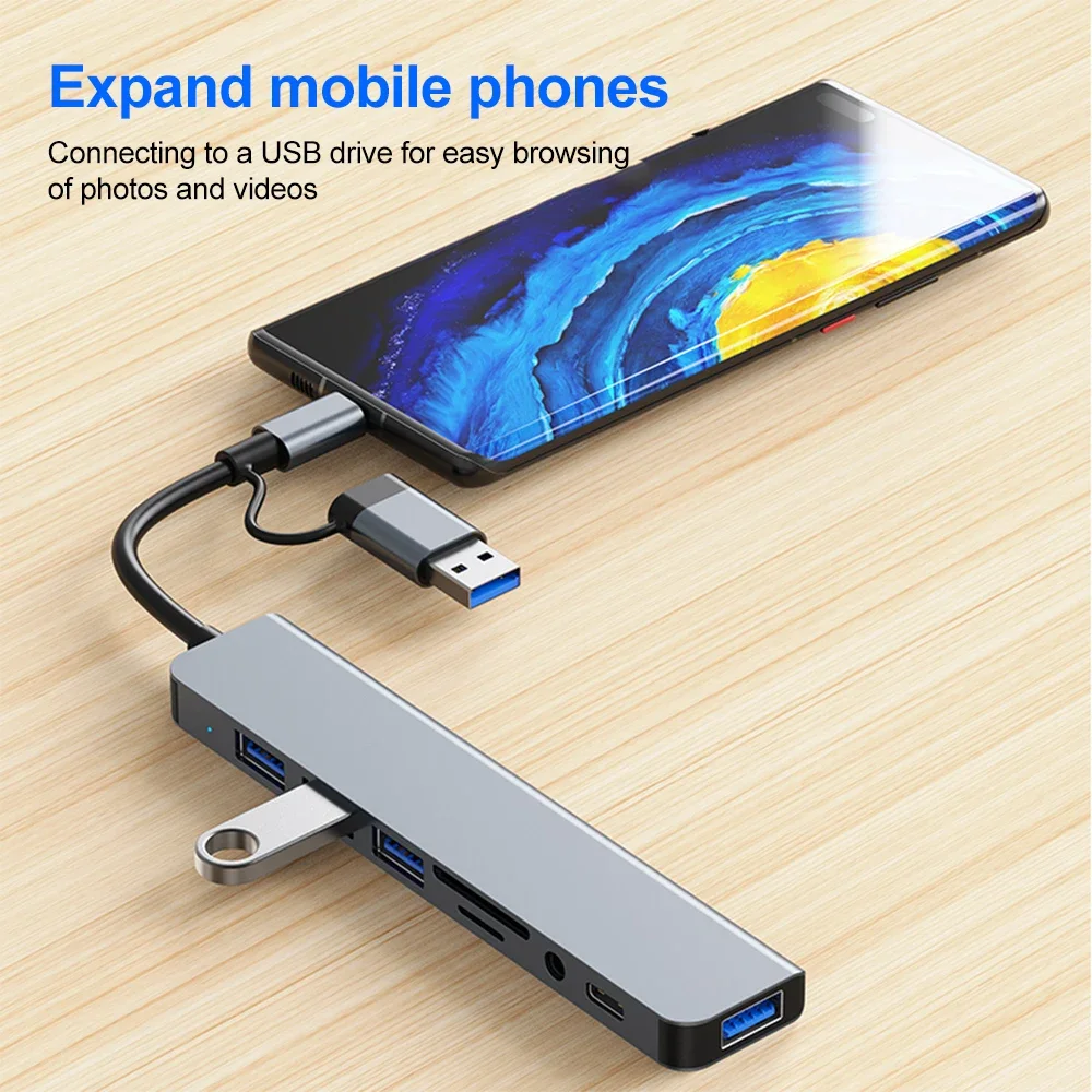 5Gbps USB 3.0 HUB USB C HUB USB C Docking Station High Speed Splitter Multiport Adapter TF SD Card Reader for PC/Laptops/MacBook - Image 3
