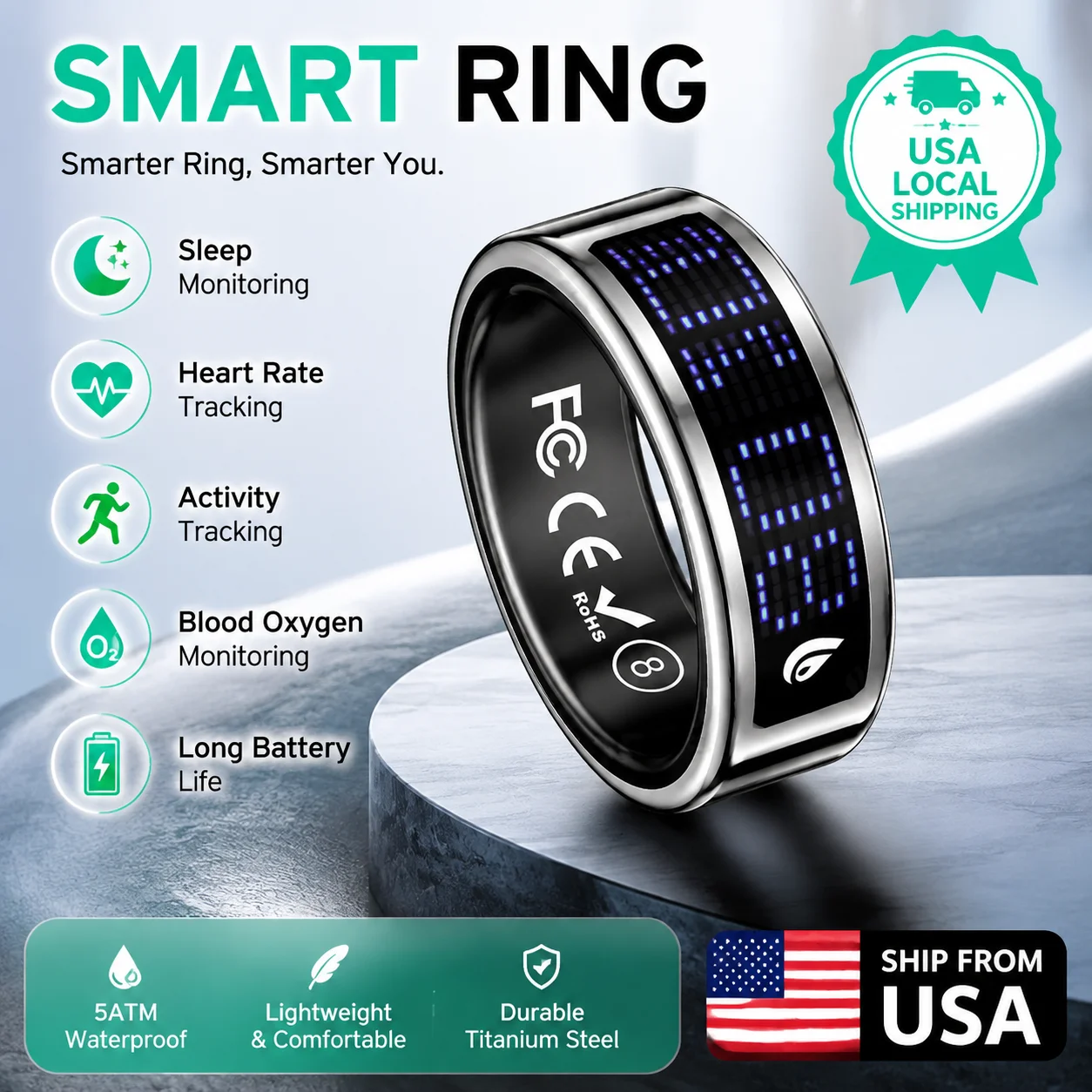 Smart Ring Sleep Tracker Heart Rate Monitor Health Tracking Fitness Activity Wearable Ring for Men Women Daily Wellness