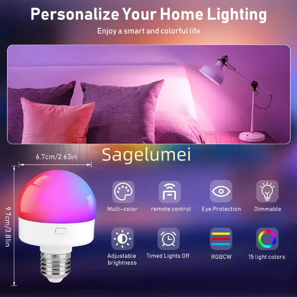 Smart E27 RGB/Tricolor LED 5W Bulb Rechargeable Dimmable Emergency LED Lamp Camping Wireless Light bulb For Home Remote Control - Image 5