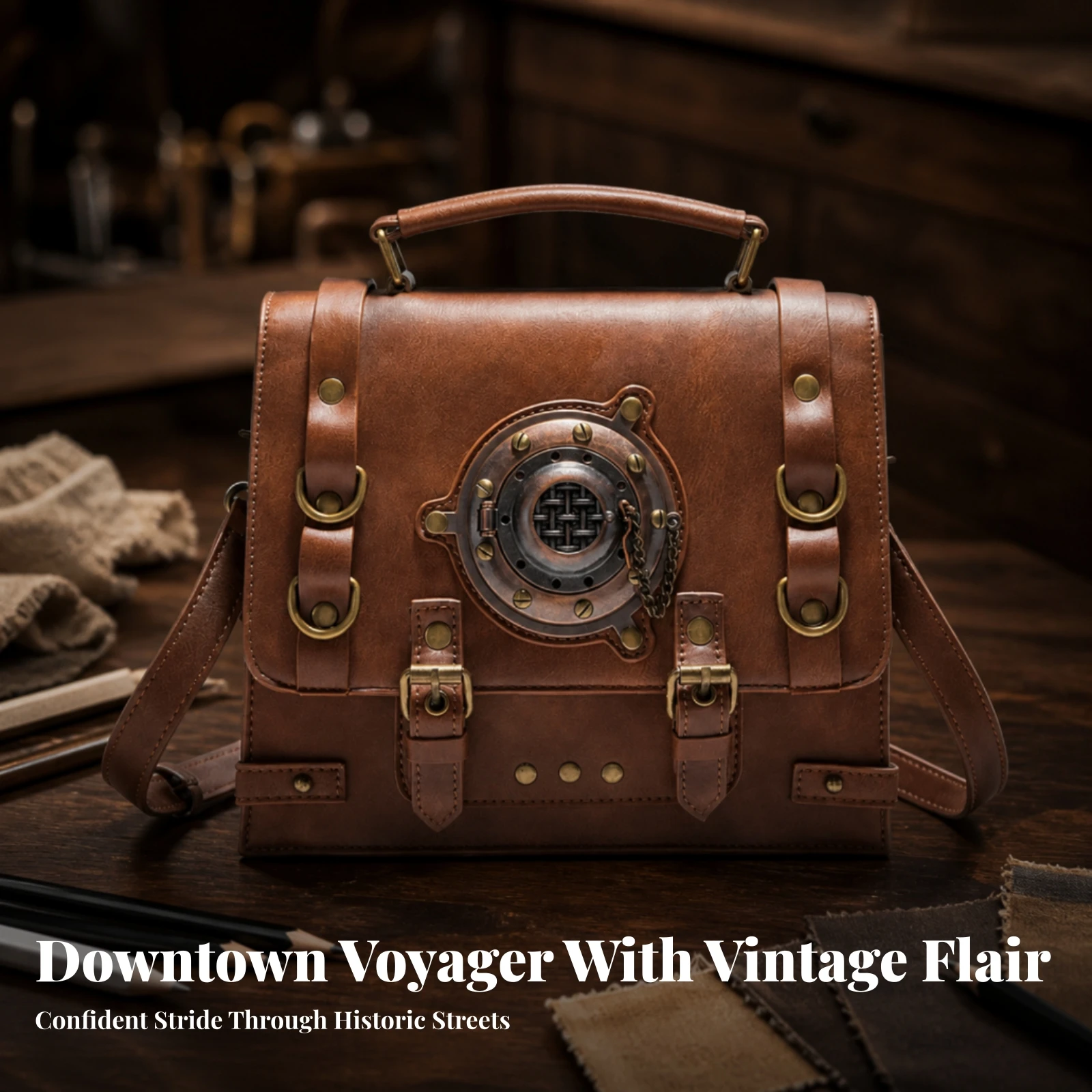 Crossbody Bag with Top Handle Vintage-Inspired Handbag with Pockets Handbag with Exterior Pocket Everyday Top Handle Bag Roomy - Image 3
