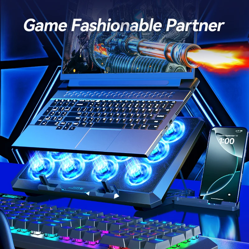 COOLCOLD Laptop Cooling Pad with 12 Quiet Fans,12-17.3 Inch Gaming Laptop Cooler Stand with Two USB Ports & Phone Holder - Image 2
