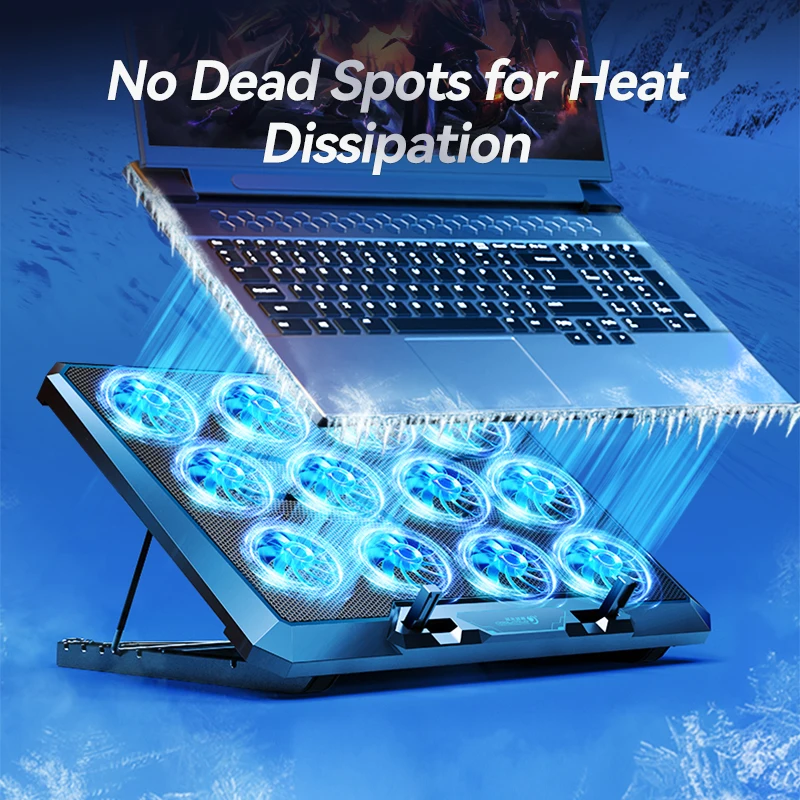 COOLCOLD Laptop Cooling Pad with 12 Quiet Fans,12-17.3 Inch Gaming Laptop Cooler Stand with Two USB Ports & Phone Holder - Image 3