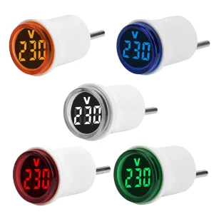 AC 220V 30mm Circular EU Plug LED Digital Display AC Voltmeter Indicator Light 50~500V Range for Industrial Signal Indication