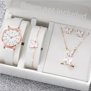 6PCS/Set Women's Quartz Watch Fashion Arabic Dial Leather Band Quartz Watch Jewelry Set(Without Box)