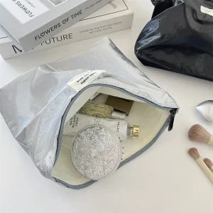 Simple Shiny Sequins Silver Clutch Cosmetic Handbag Makeup Bag Portable Women Toiletries Skincare Storage Bag Organizer Pouch