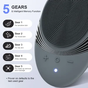 Portable Silicone Waterproof Rechargeable Face Wash Brush, 5 Cleansing Modes, Electric Deep Cleaning for Men & Women