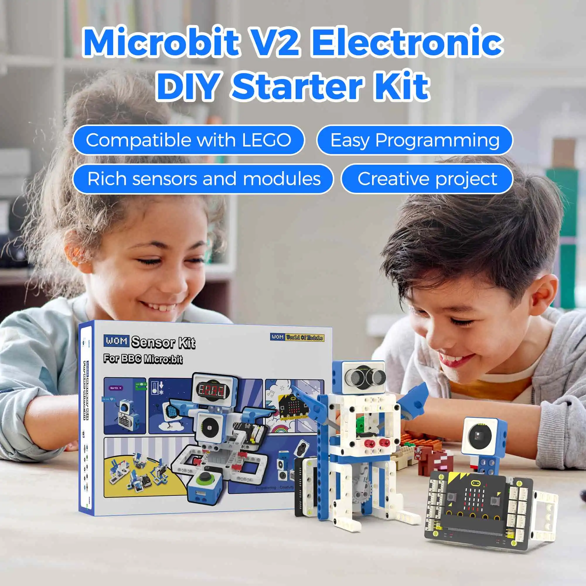 BBC Microbit V2 Smart Robot Car Kit Programmable STEM Sets Coding Science Educational DIY Electronics Project For Kids