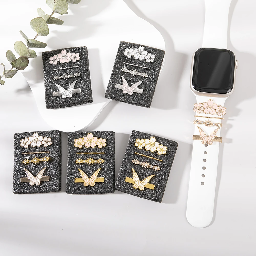 Apple Watch Strap Decorations Accessories Silicone Strap Decorative Rings Decorative Stud Set Smartwatch Jewelry Decorations - Image 2
