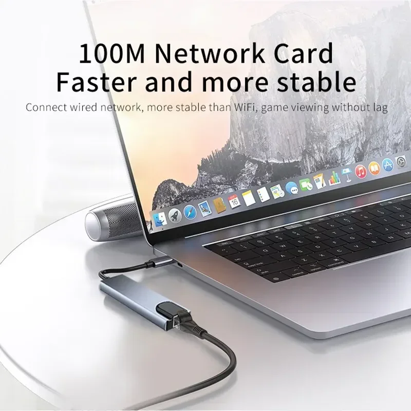 Fast Charge for MacBook Laptop USB 8-in-1 Type-C Hub Adapter with SD/TF Card Reader RJ45 PD - Image 3