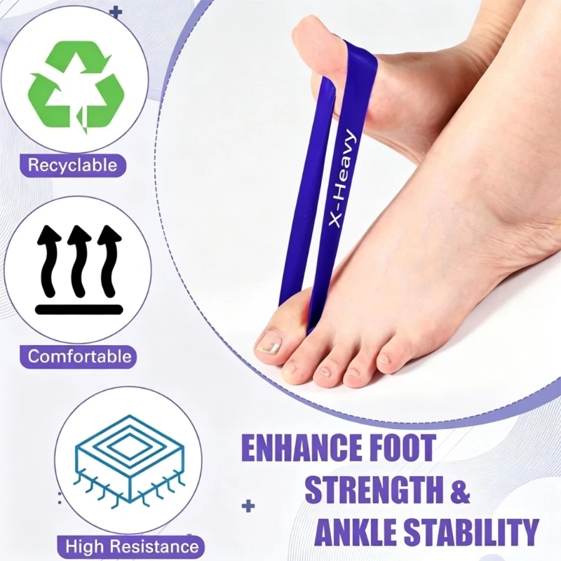 Foot Stretch Set of 5 Elastic Resistance Band for Daily Toe Exercise Travel Practice and Home Stretching Routine 4XBB - Image 3