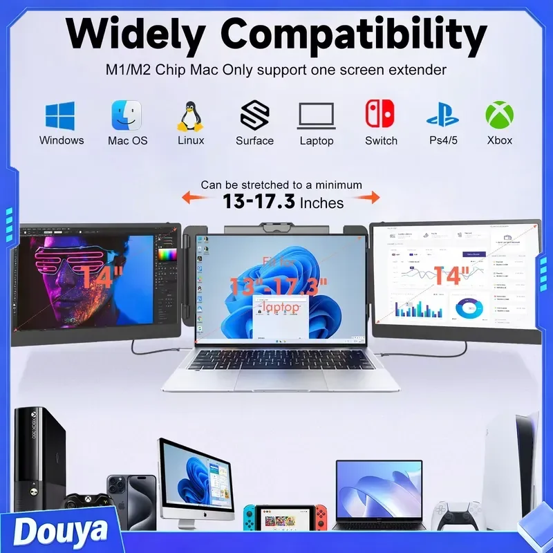 S2 Trendy Electronic Gadgets 2024 Triple Laptop Screen Extender Dual 14inch 1080P HD Portable Monitors for Gaming Coding - Image 3