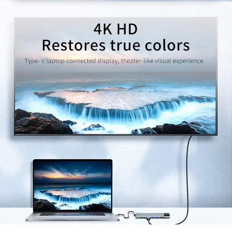 Fast Charge for MacBook Laptop USB 8-in-1 Type-C Hub Adapter with SD/TF Card Reader RJ45 PD - Image 2