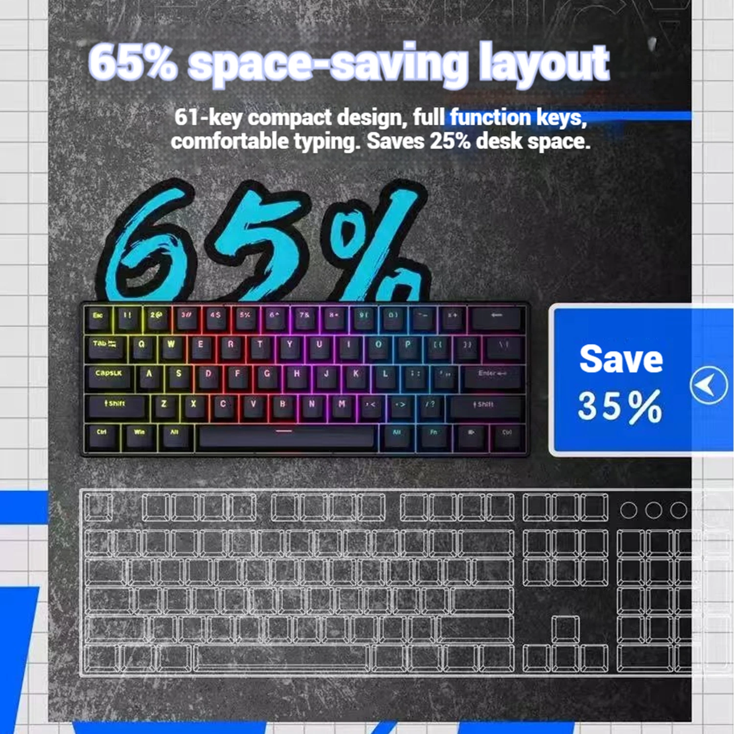 2026 New USB Gaming Mechanical Mini Keyboard Red Switch RGB Backlit 61 Keys Wired Feel for Game/Office - Image 4