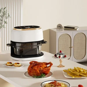 Compact Electric Glass Fryer 4L Non-fat Digital Air Fryer with Long Tray for Home Fries Desserts and Chicken