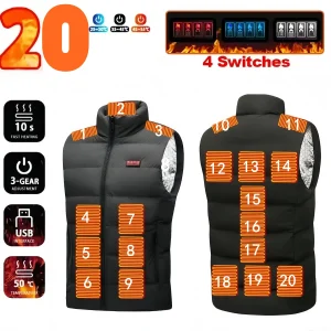 Men's 20-Zone Heated Vest Electric Graphene Jacket USB Heating Sportswear for Camping - Warm Heated Coat for Cold Weather