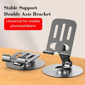 Foldable Aluminum Alloy Phone Tablet Stand 360 Rotatable Double Shaft Adjustable Desktop Holder Bracket Anti-Slip All-Metal