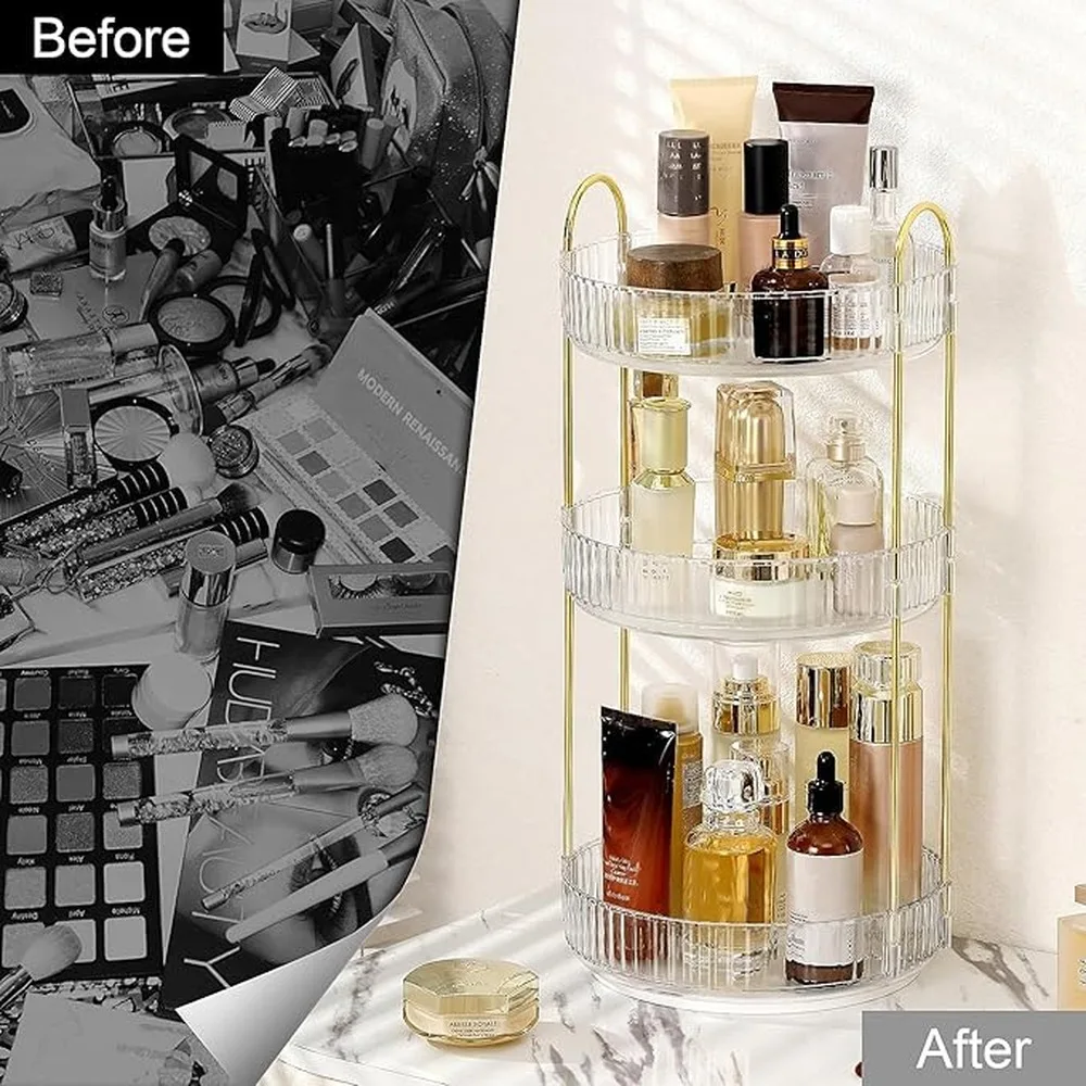 Skincare Organizer Rotating Makeup Organizer Cosmetic Storage Rack Perfume Display Stand Vanity - Image 3